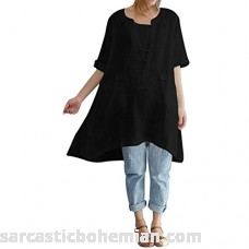 Women Plus Size Vintage Tops Irregular Loose Linen Shirt Blouse Muranba Black B07F926VST